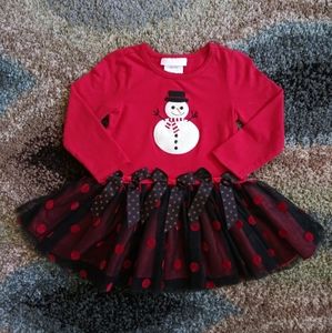 Girls snowman polka dot holiday dress 24M